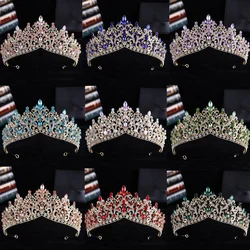 DIEZI Baroque Luxury Water Drop AB Pink Sky Blue Crystal Tiara Crown Women Party Jewelry Sets Bridal Crown Wedding Hair Jewelry