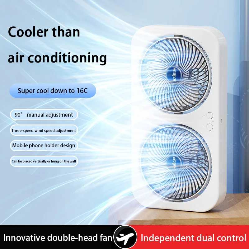 

Double-Headed Air Conditioner Fan 3 Speeds Rechargeable USB Desk Air Cooler Night Light With Remote For Office Home 2025 New
