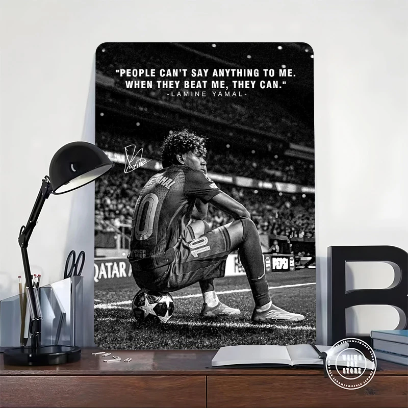 Lamine Yamal Quote on Soccer Field Metal Poster Customized Wall Art Retro Vintage Tinplate Signs for Garage Decoration Room Home