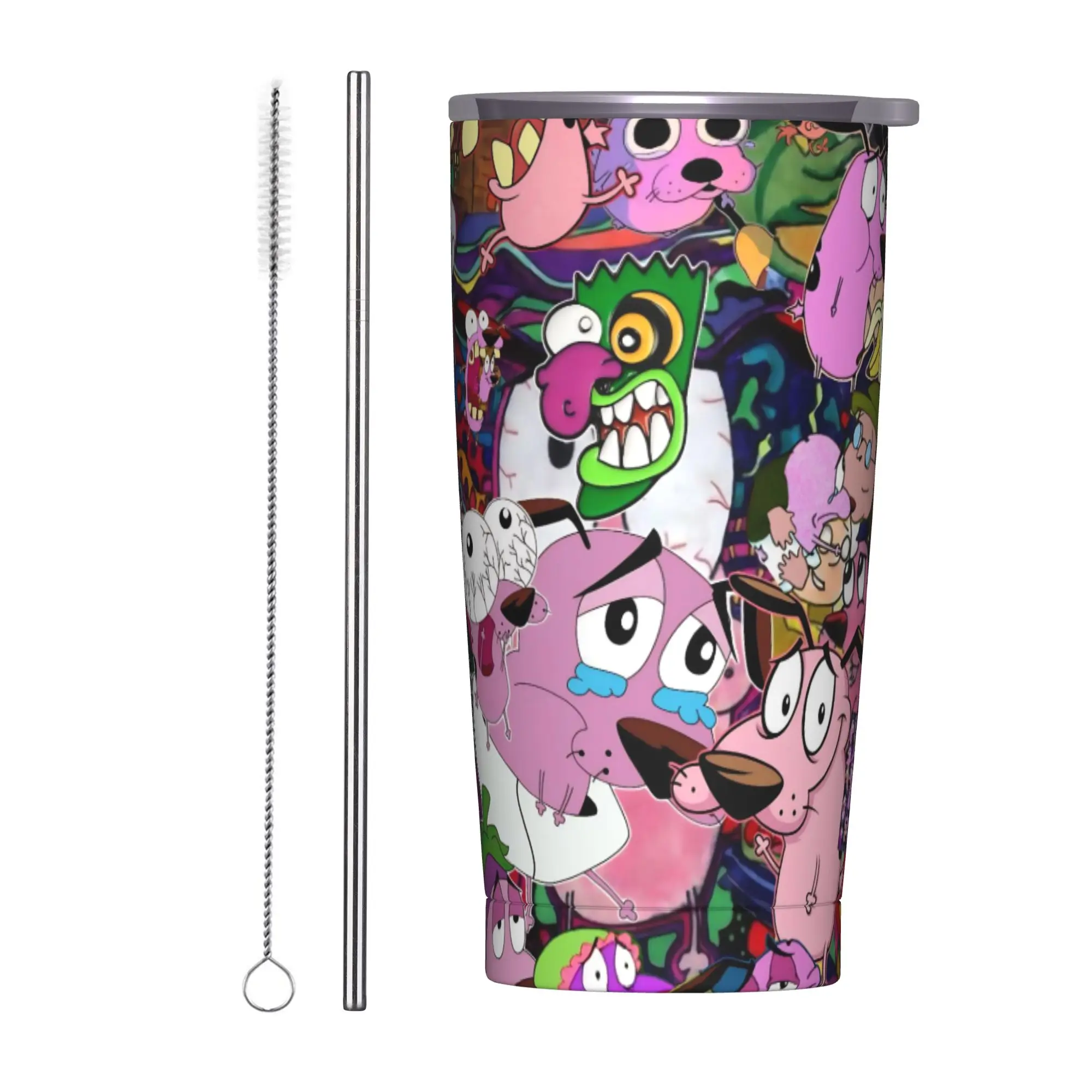 Courage the Cowardly Dog-D Insulated Tumbler with Straws  Stainless Steel Thermal Mug Double Wall Car Bottle Cup 20oz