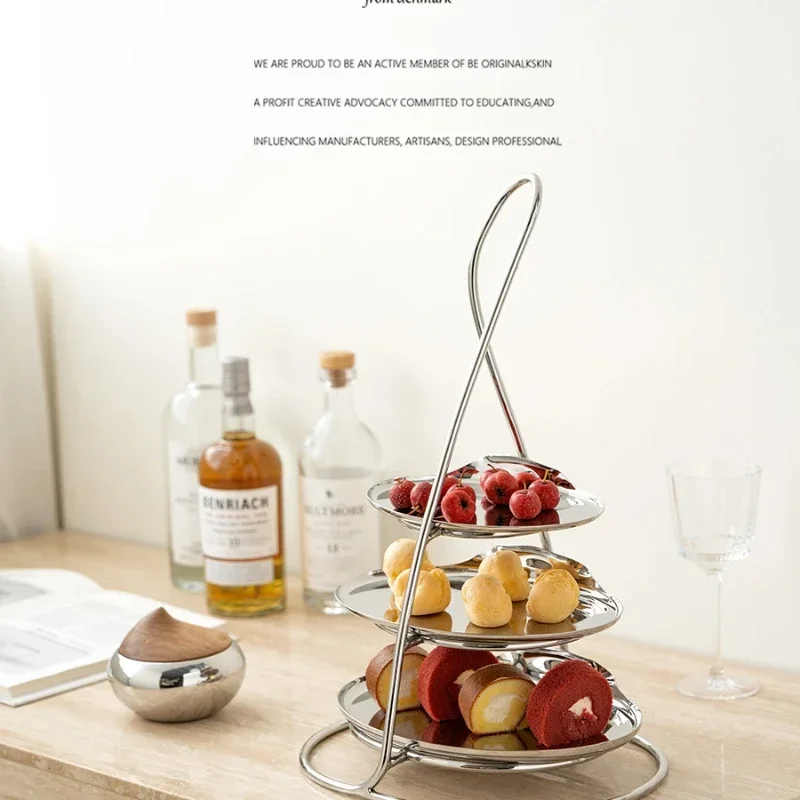 

European-Style Stainless Steel Three-Layer Dessert Stand Light Luxury Food Cake Display Stand Afternoon Tea Fruit Snack Plate