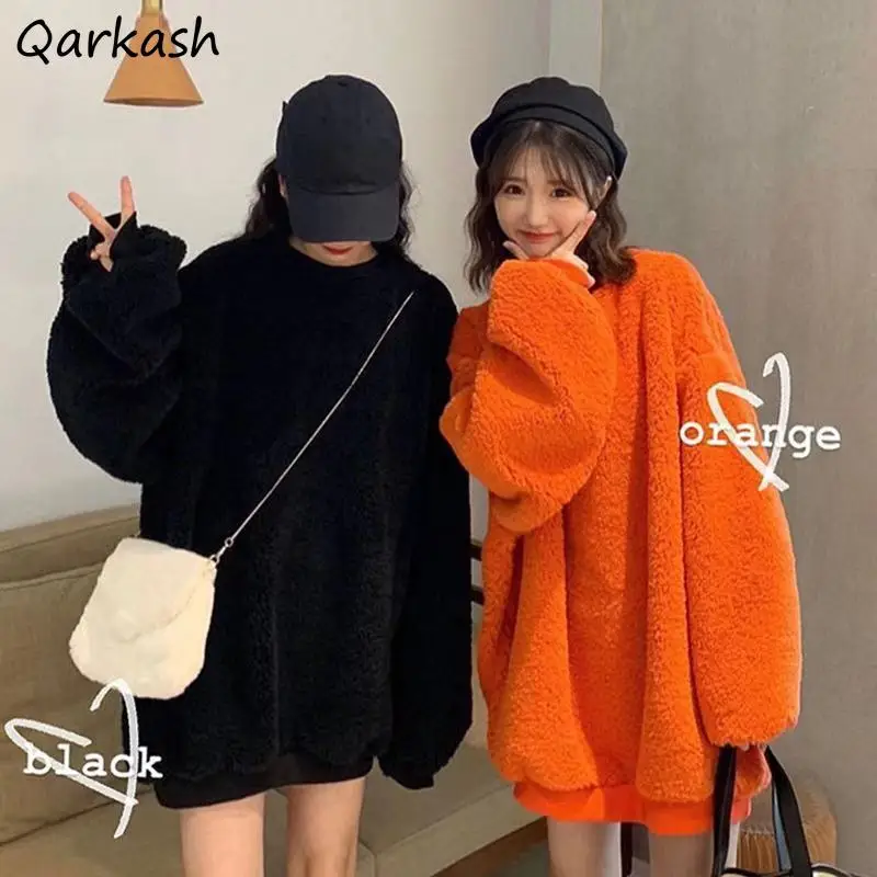 بلوزات نسائية بدون قبعة ملابس الشارع الشهير فضفاضة شتوية دافئة سميكة Y2k ملابس Harajuku Mujer Ropa وصلت حديثًا على الطراز الكوري محب Ins