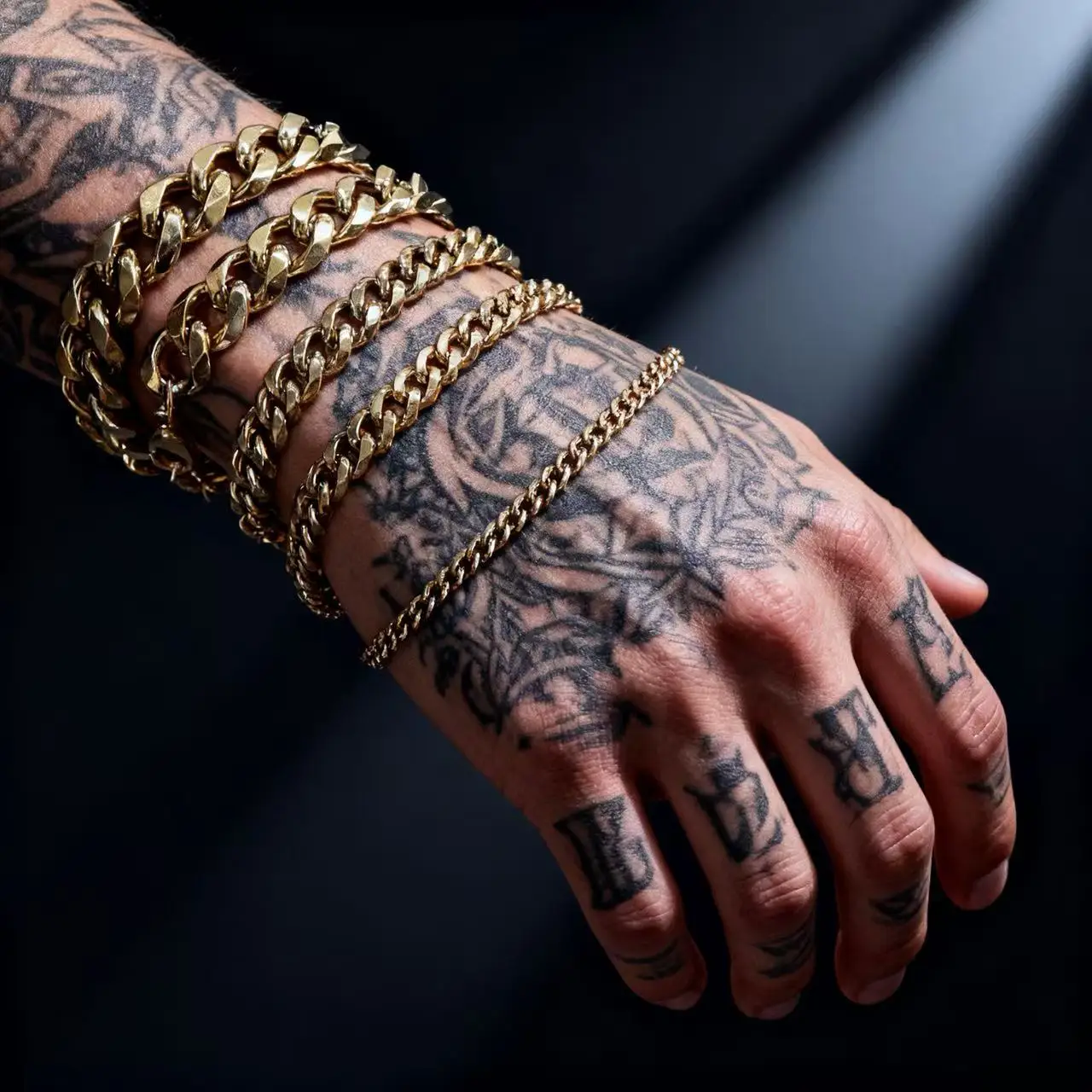 HNSP Stainless Steel Cuban Link Chain Gold Color Bracelet For Men Adjustable Size Trend Jewelry Hand Chains 3/5/7/9/13/15MM Wide