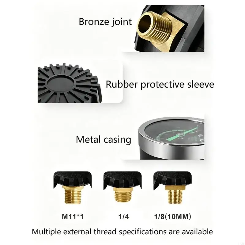 

D5BE Copper Tire Pressure Monitor With Illuminating Dials Perfect For Low Light Environment And Travel Tire Gauge