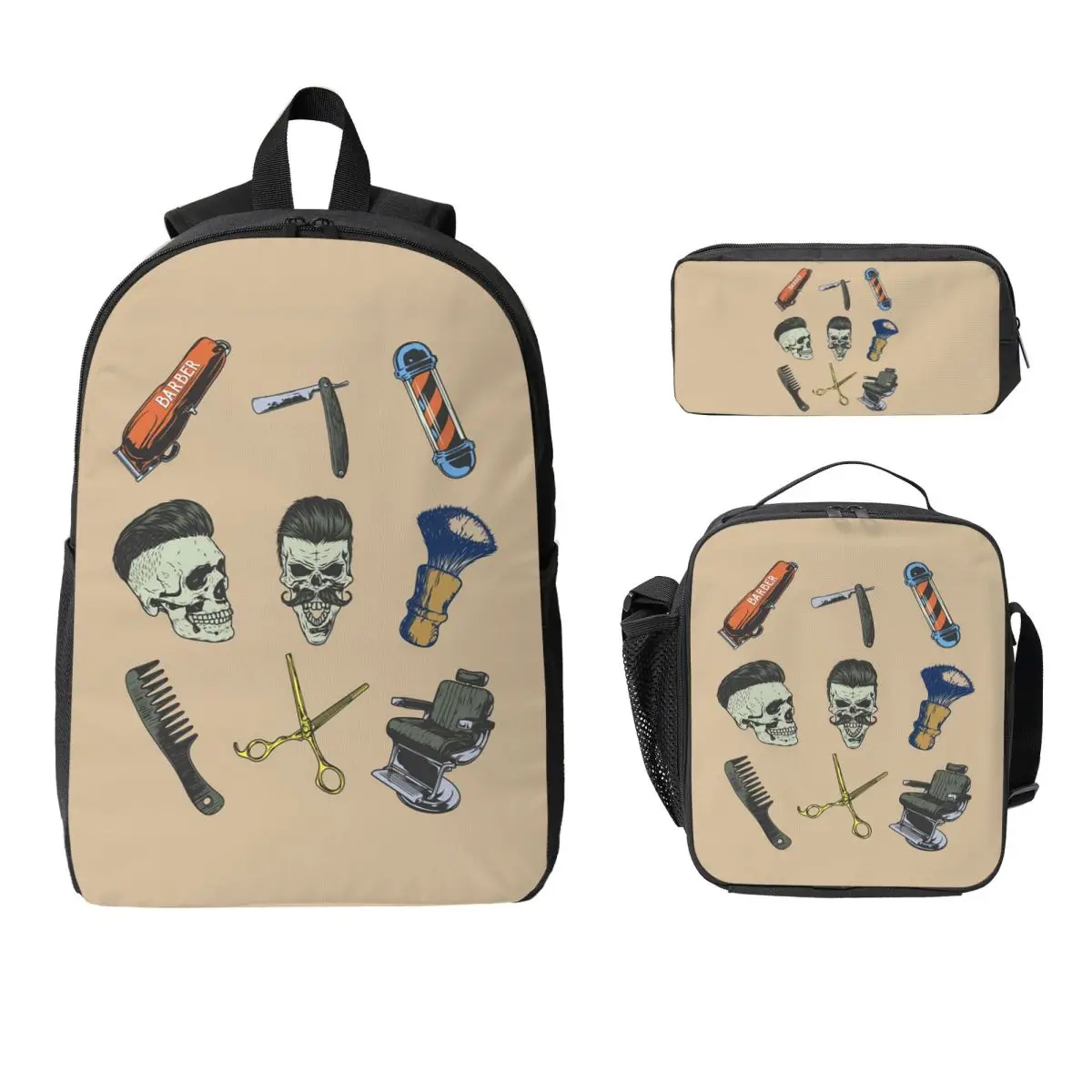 

Barber Shop Sign Backpack Boys Girls BookBag School Bag Computer Shoulder Bags 3ps Insulated Lunch Bag Pencil Case