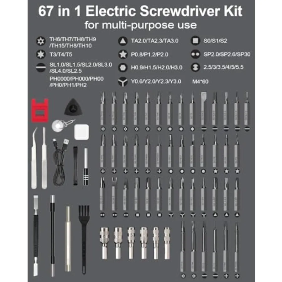 Tournevis électrique 3.7V, jeu de tournevis de précision 67 en 1, 52 embouts magnétiques, 3 couples, tournevis sans fil, réparation Rechargeable