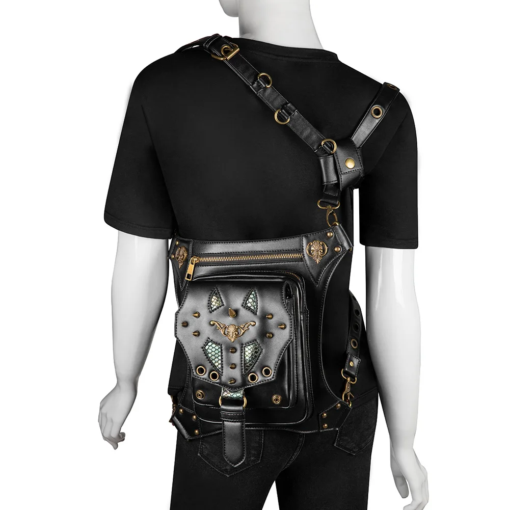 Steampunk Vintage Waistpack Unisex Outdoor Pu Leather Crossbody Bag Waistbag Leg Hanging Bag Locomotive Equipment Multiple Wear