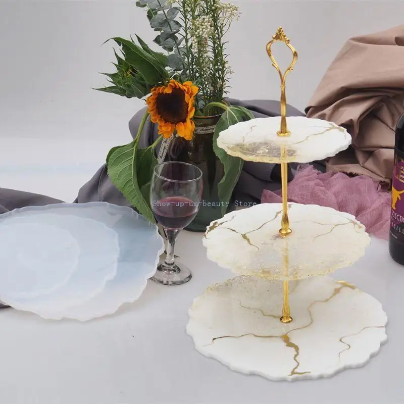 

R9JE Three layer Irregular Fruit Disc Big Plate Resin Mold Oversized Fruit Tray Molds