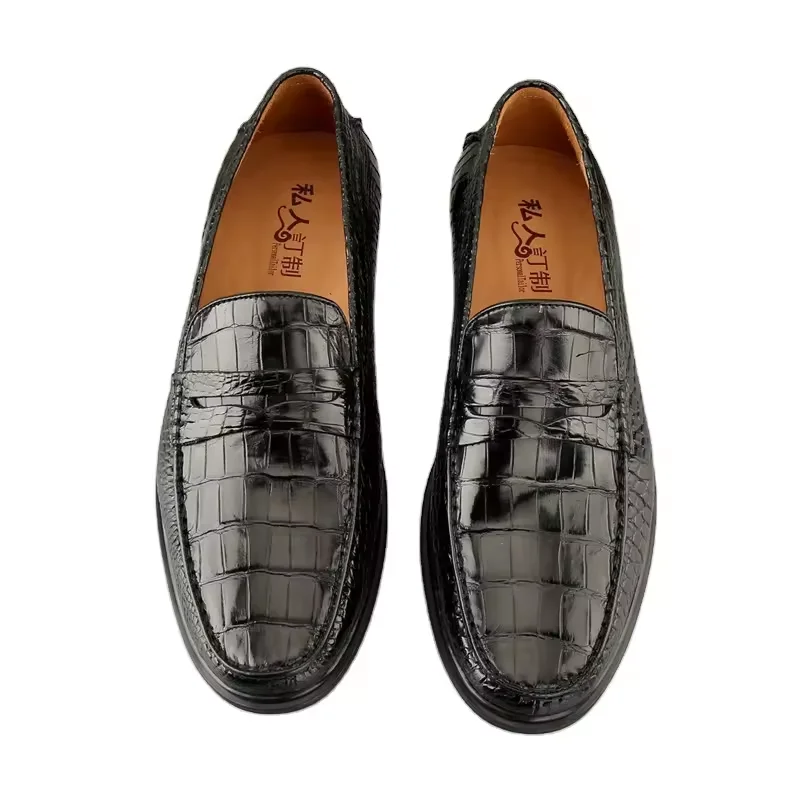 Business Casual Style Authentic Exotic Crocodile Skin Men Dress Loafers Genuine Real Alligator Leather Male Slip-on Black Shoes