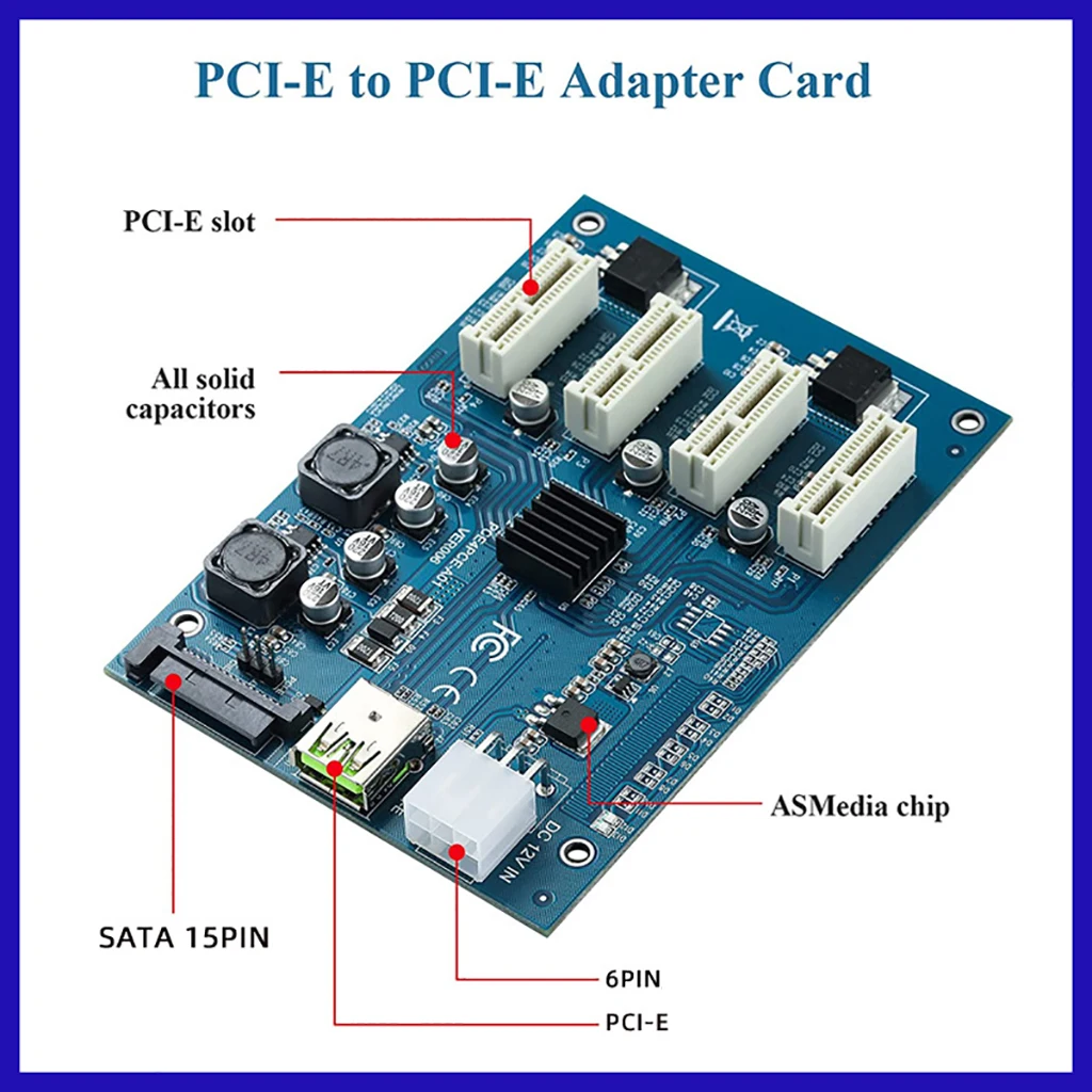 Imagem -05 - Pci-e 1x para Pcie Slots Adaptador Cartão Pci Express Expansão Riser Cartão a Pcie Slot Adaptador Riser com 6pin Sata 15pin Porta