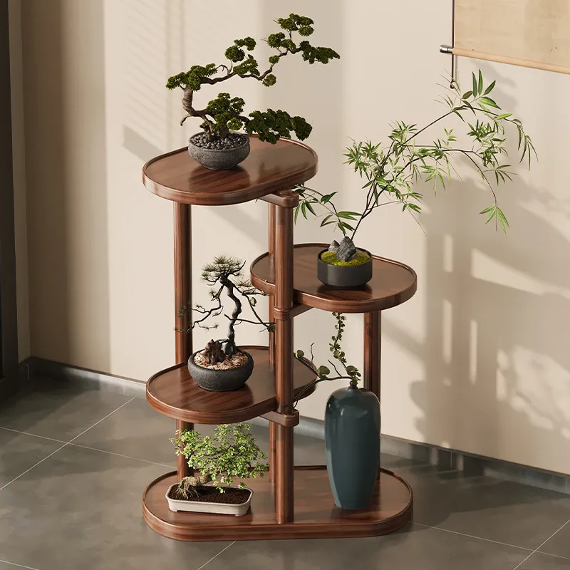 Retro Solid Wood Plant Stand Multi-Tier Floor Bonsai Display Rack for Balcony Flowerpot Stand Living Room Storage Organizer