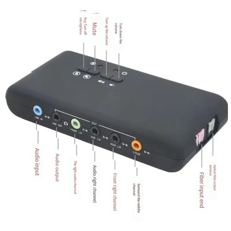 USB Audio Adapter 7.1 Sound Card 8 Channel Output with 2 MIC Heads SPDIF Recording and Playback for Desktop Speakers-TCES