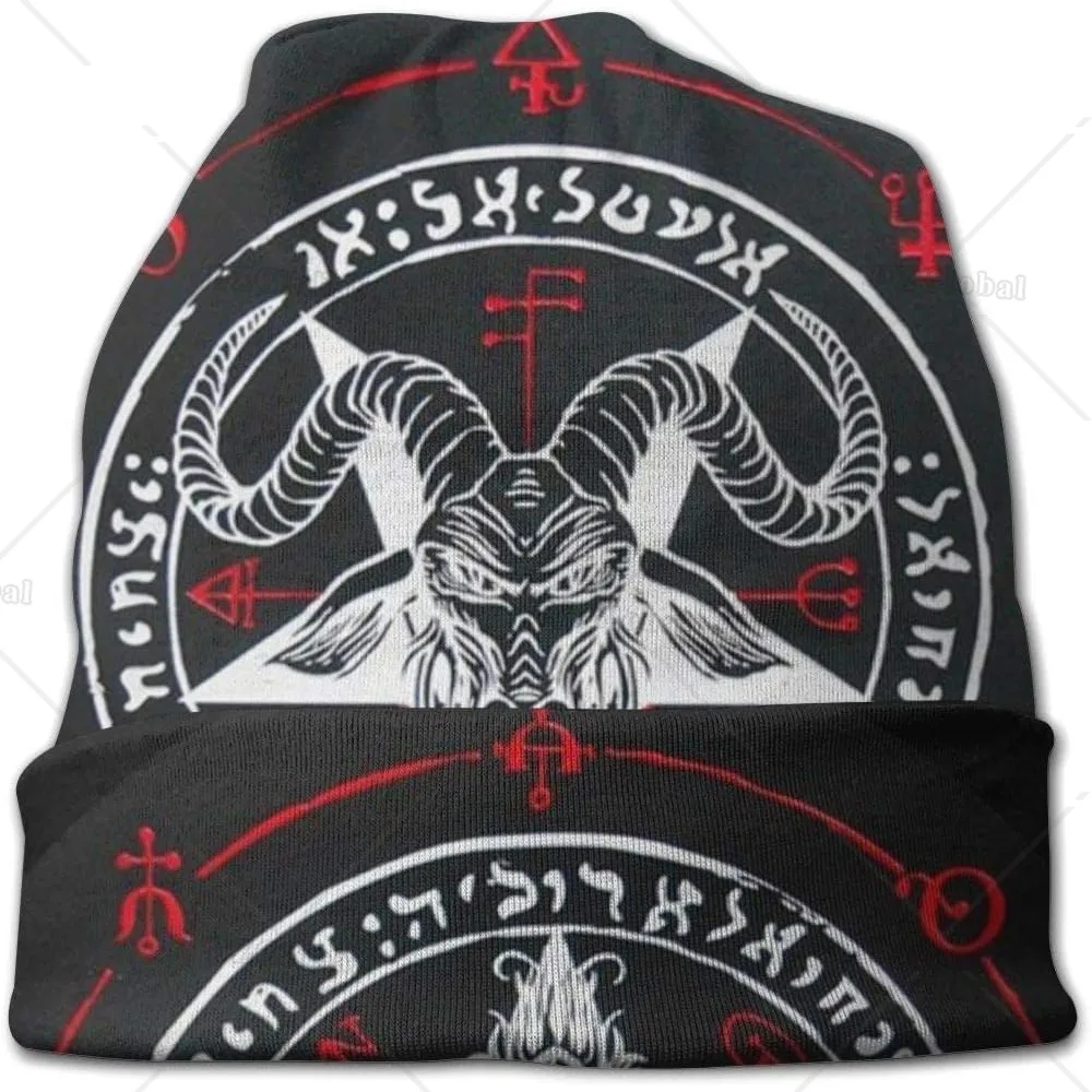 Unisex Beanie Caps 3D Printed Demon Baphomet Satanic Goat Head Skull Cap Knitting Hat Warm Winter Summer Knit Hats for Adults