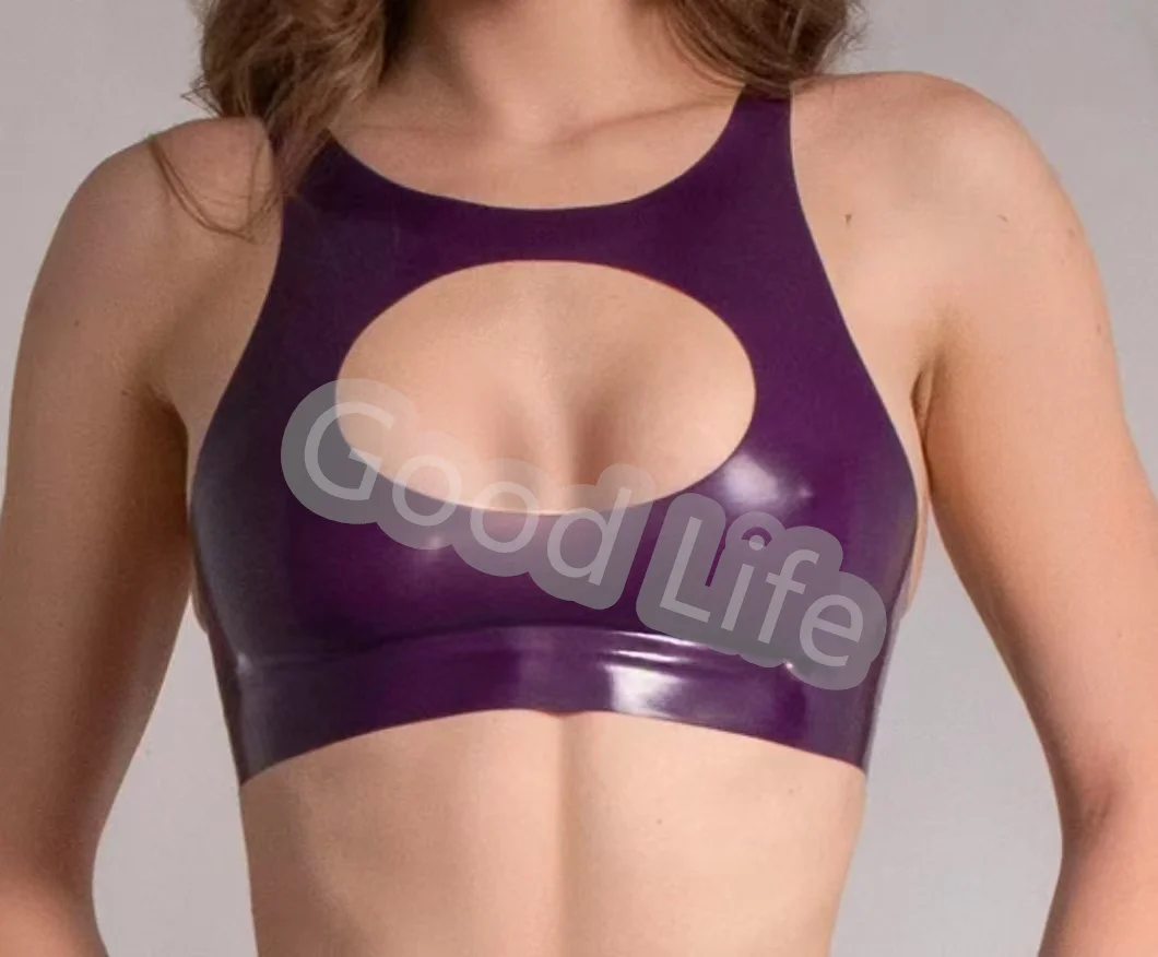 Handmade Sexy Natural Latex Crop Top Open Front Hole Sexy Rubber Bra Latex Sexy Rubber Sleeveless Top Woman Vest