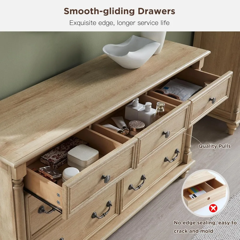 خزانة ذات 7 أدراج على الطراز الريفي الريفي مع أرجل خشبية صلبة لتخزين غرفة النوم #5