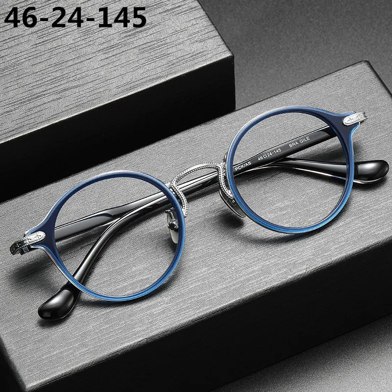 

Fashion Titanium Acetate Glasses Frame Men Vintage Round Ultralight Myopia Eyeglasses Prescription Eyewear Gafas Brand Designer