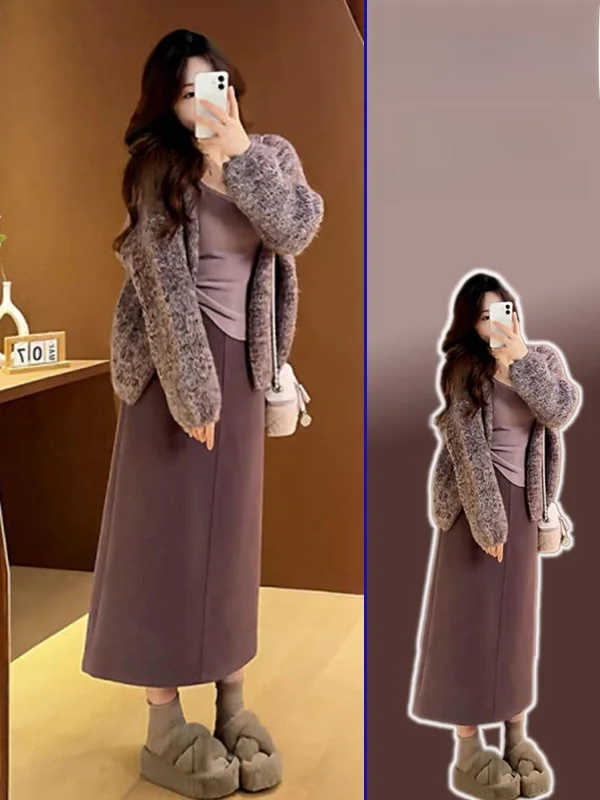 

Soft Knitted Open Cardigan And ter Ne Skirt Two Piece Set Women's plus Size Faionable Korean Sle Spring Autumn