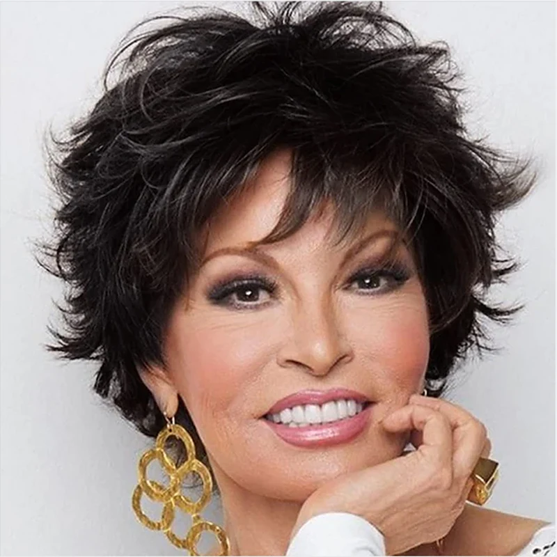 HAIRJOY Synthetic Hair Short  Layered Wig with Bangs Red Mixed Auburn Curly Wigs for Women