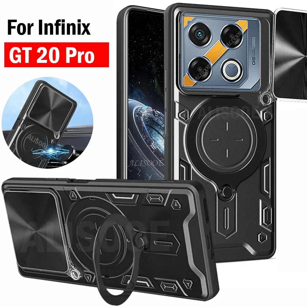 Slide Camera Funda for Infinix GT 20 Pro Case Slide Camera Armor Magnetic Ring Stand Cover for Infinix GT 20 Pro (X6871) Capa