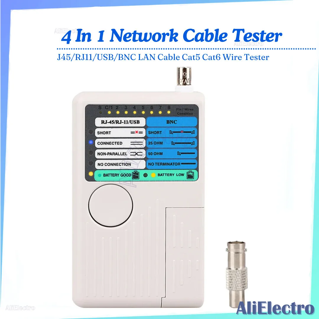 Professional Multi Function 4 In 1 Network Cable Tester RJ45/RJ11/USB/BNC LAN Cable Cat5 Cat6 Wire Tester