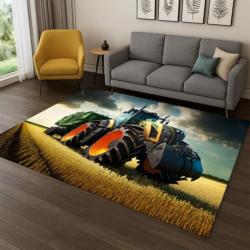 Retro Tractor Car Truck Cartoon Carpet Rug for Bedroom Living Room Sofa Playroom Doormat Home Decor,Kid Game Area Rug Non-slip