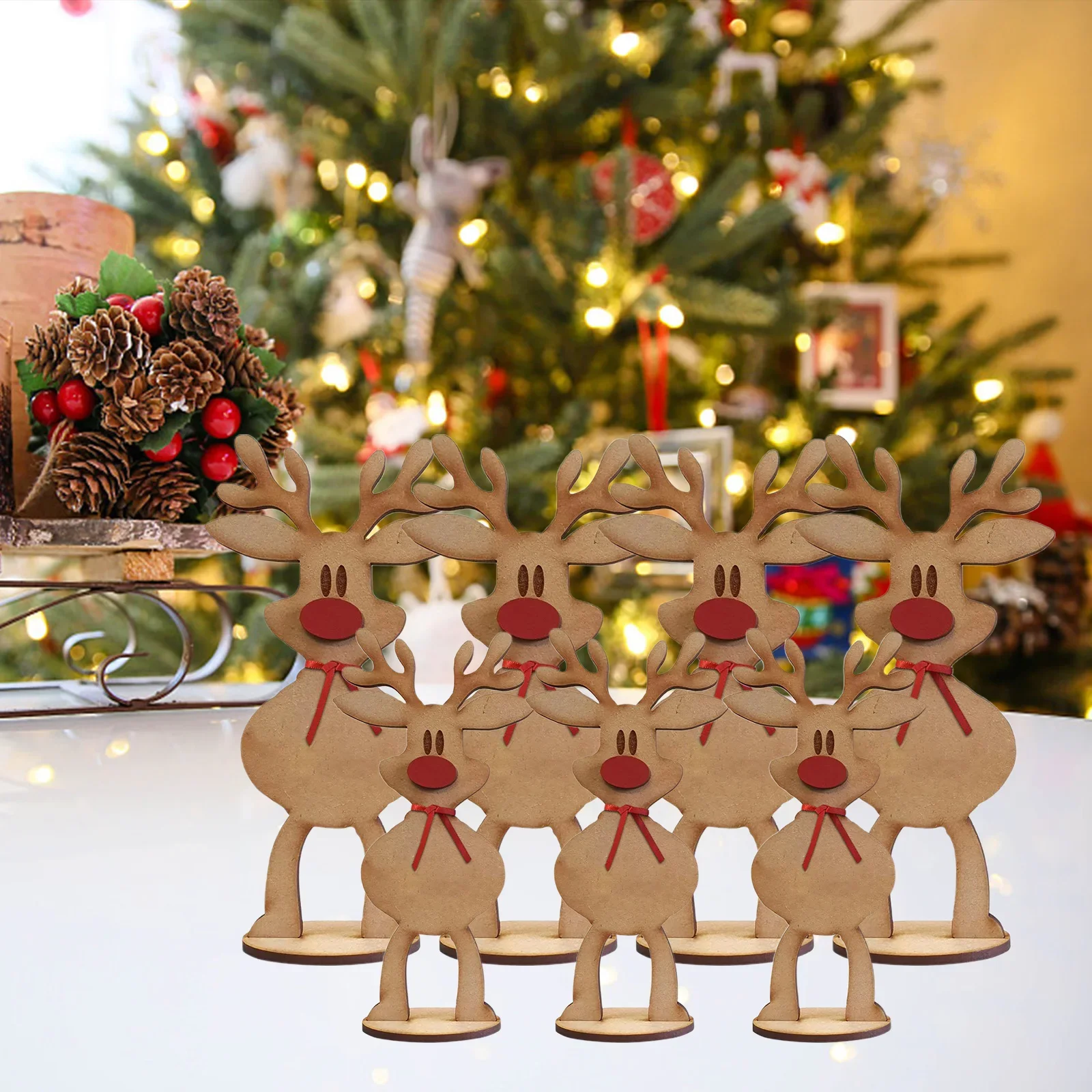 Personalized Freestanding Reindeeres Family Names Christmas Deer Reindeeres Standing Tabletop Table Ornament Home Decoration