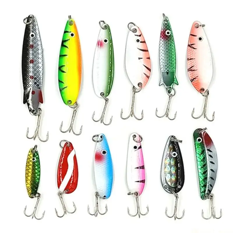 

31BE 30Pcs Trouts Fishing Spoons Lures Fishing Spinner Hard Baits with Treble Hook