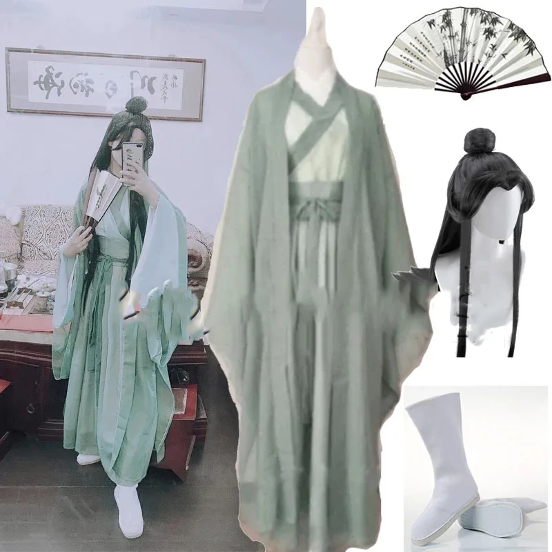 Chinese Roman Anime De Uitschot Schurk 'S Self Shen Qingqiu Cosplay Unisex Hanfu Jurk Vrouwen Kostuum Pruik Chinese Fan Pruik