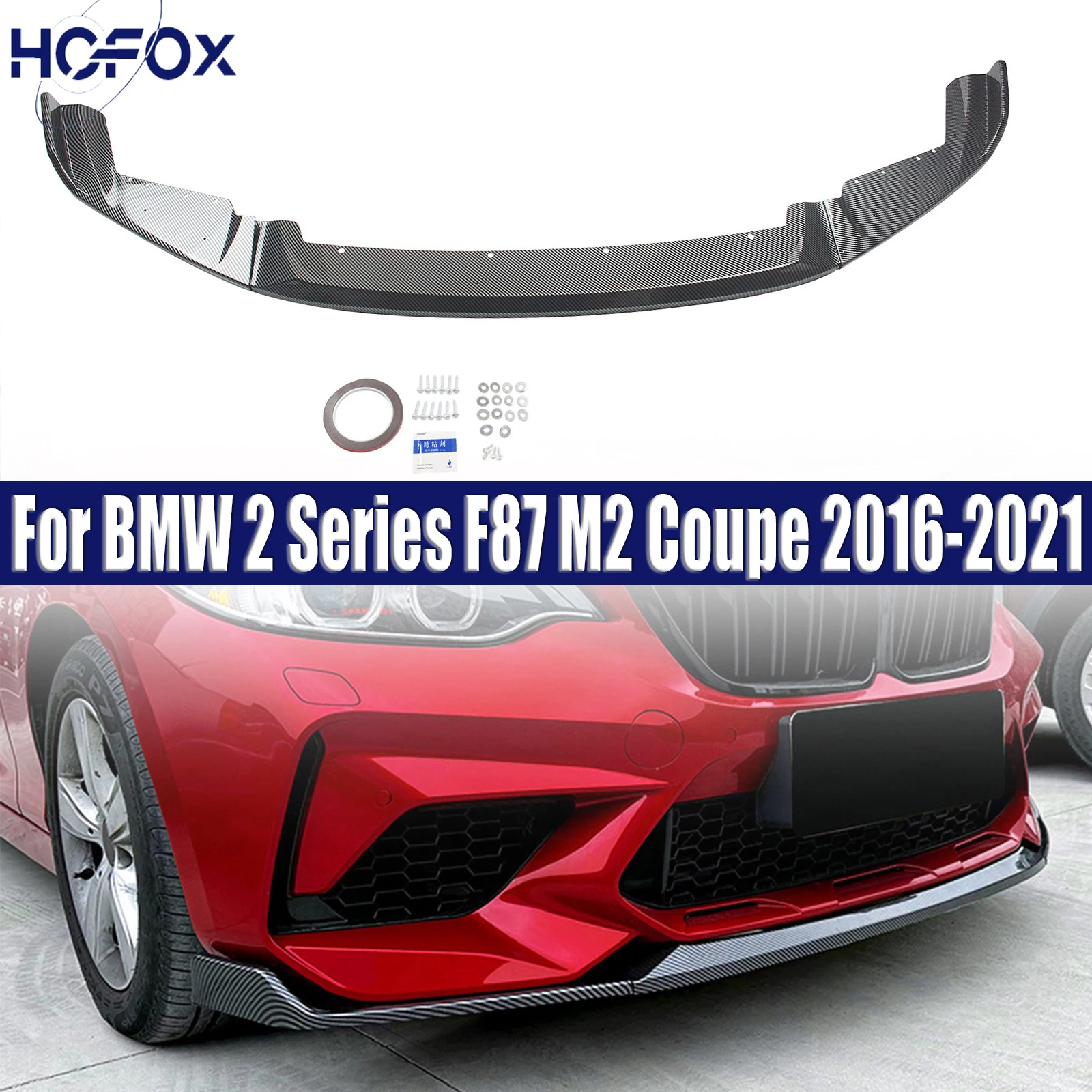 Front Bumper Lip Spoiler Guard Three-section Front Bumper Lip Chin Car Accessories For BMW 2 Series F87 M2 Coupe 2016-2021