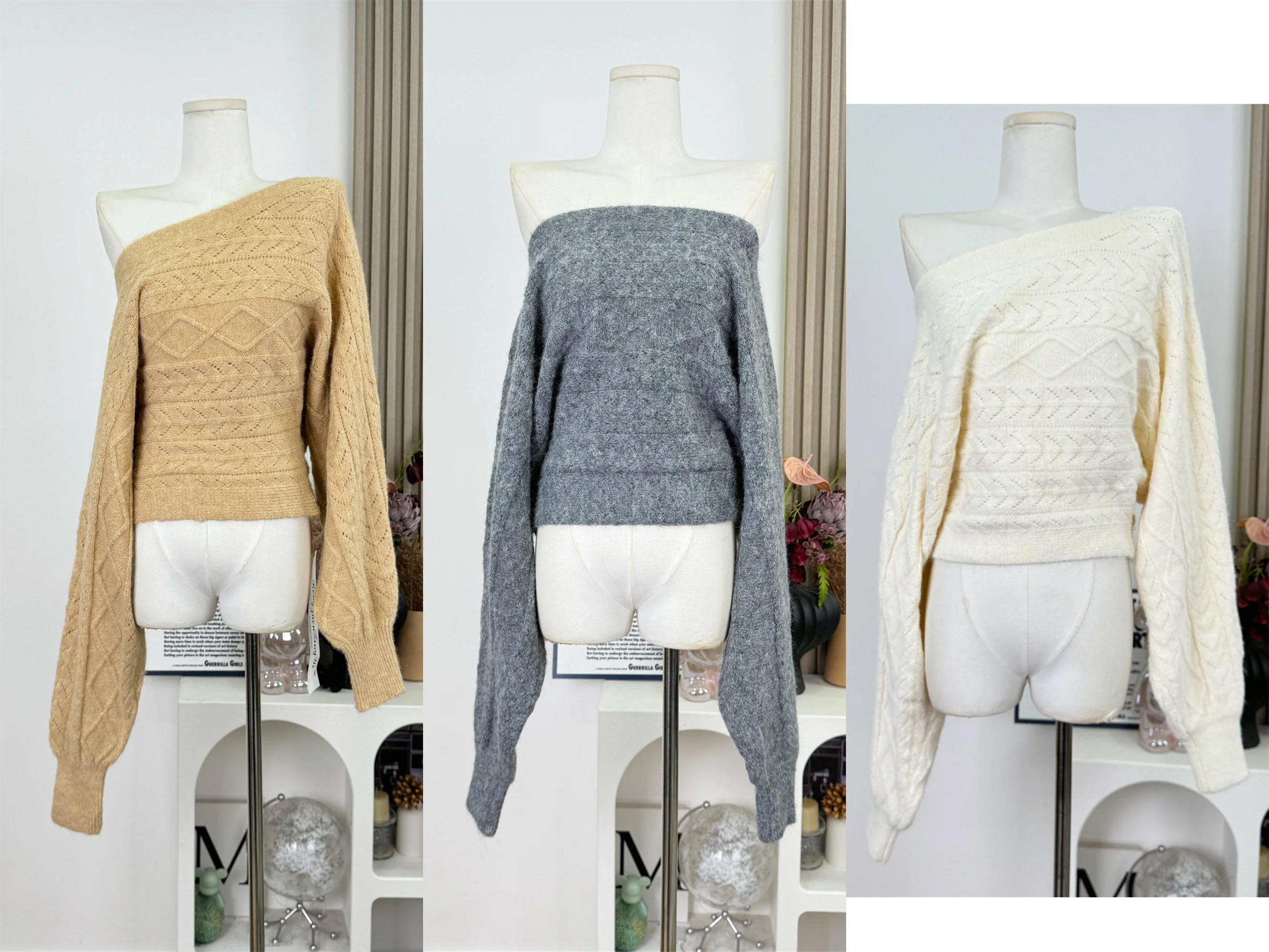 

Autumn Korean Wool Knitted Sweater Women's Bat Sleeve Long Sleeved Sweater Versatile Top