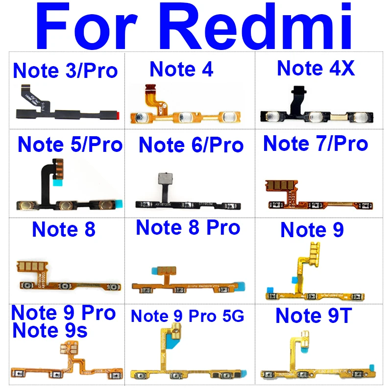 Encendido/apagado tecla de encendido y volumen botón lateral Cable flexible para Xiaomi Redmi Note 3 4 4X 5 5A 6 7s 8 8T Note 9 Pro Max 9T 9s Note 9 Pro 5G