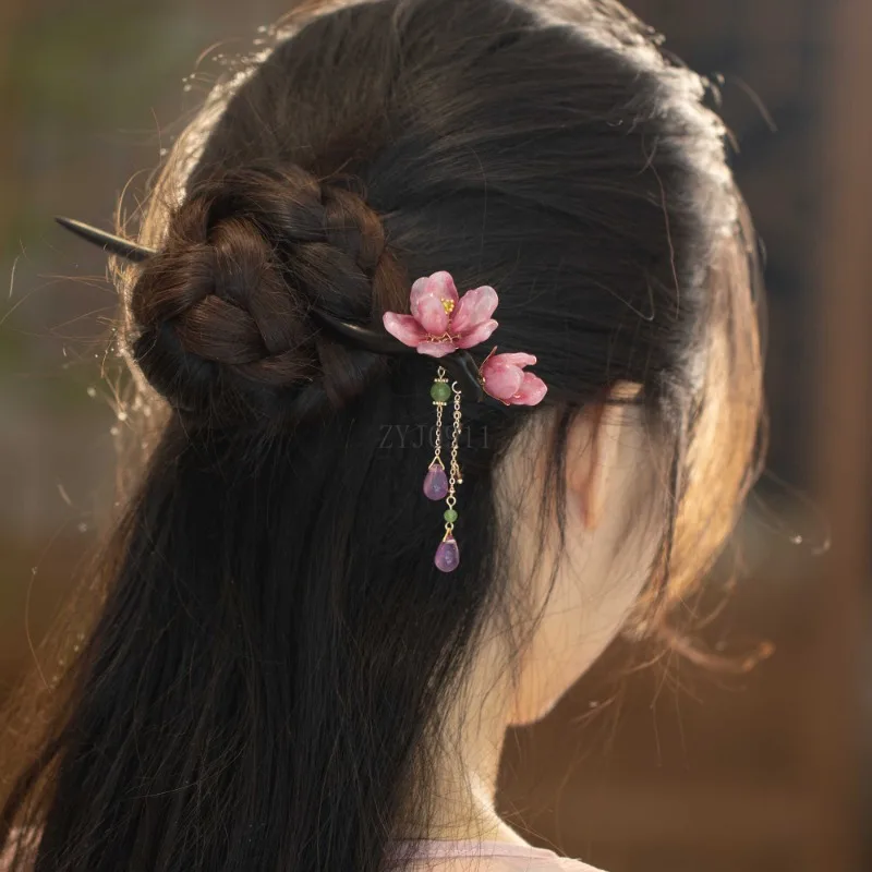 골동품 머리핀 여성 산책 술 디스크 머리 나무 머리핀 치파오 머리 장식 새로운 중국어 액세서리