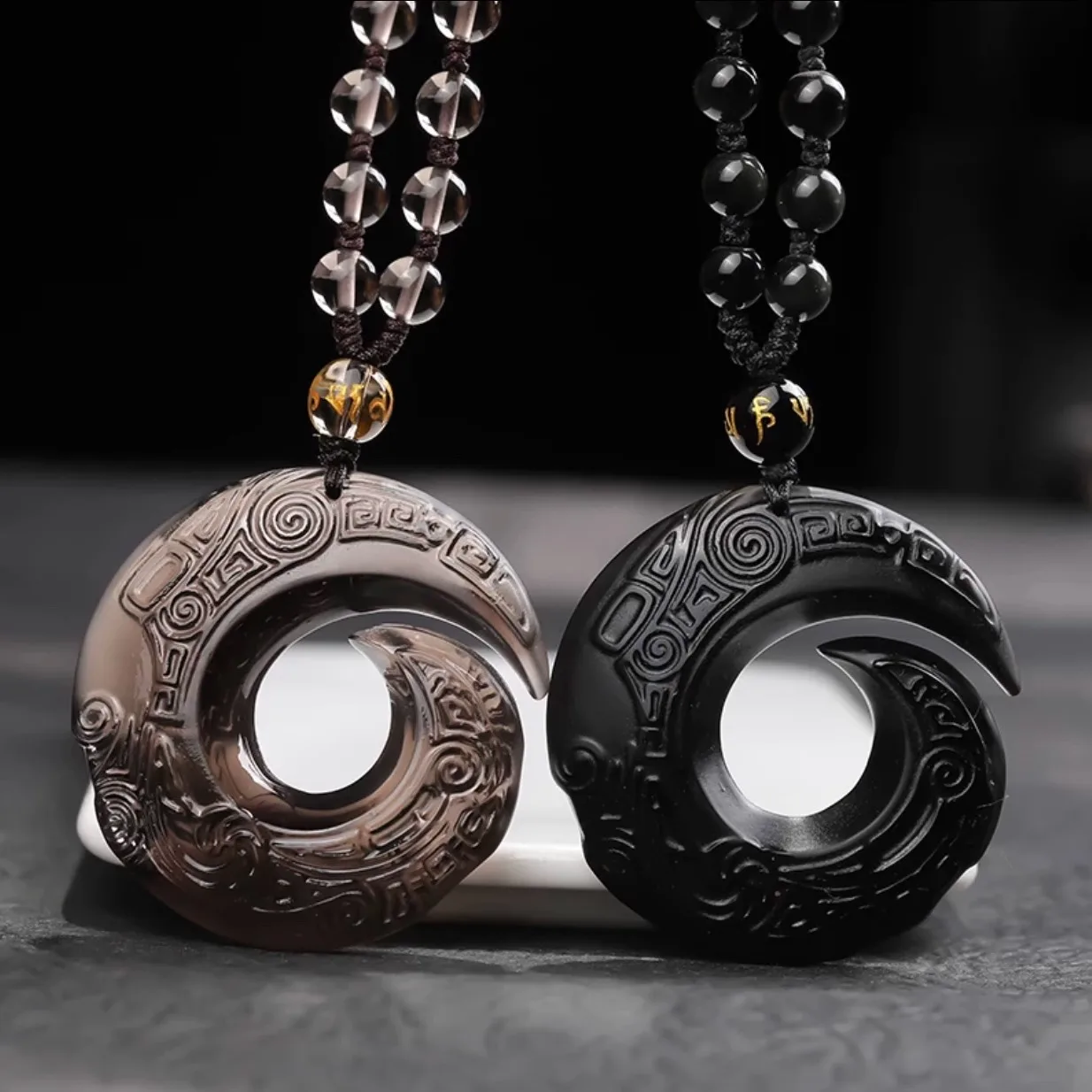 

l Crystal Obsidian Luy Charm Pendant Nelace Couple Sle Women's Faion Jewelry High End Gift Ethnic Sle Trendy