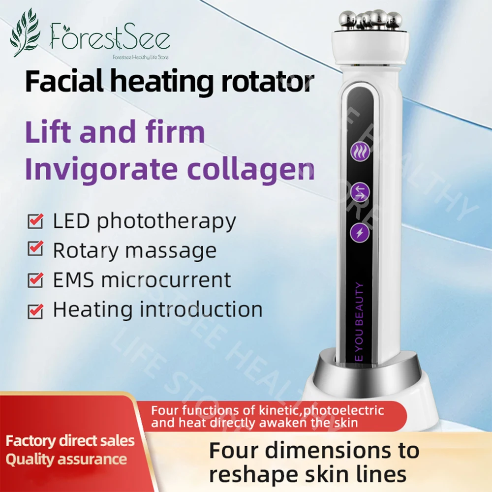 

360° Rotating Ems Led Heating Facial Massage Roller For Skin Rejuvenation Full Toning Skin Tightening Device