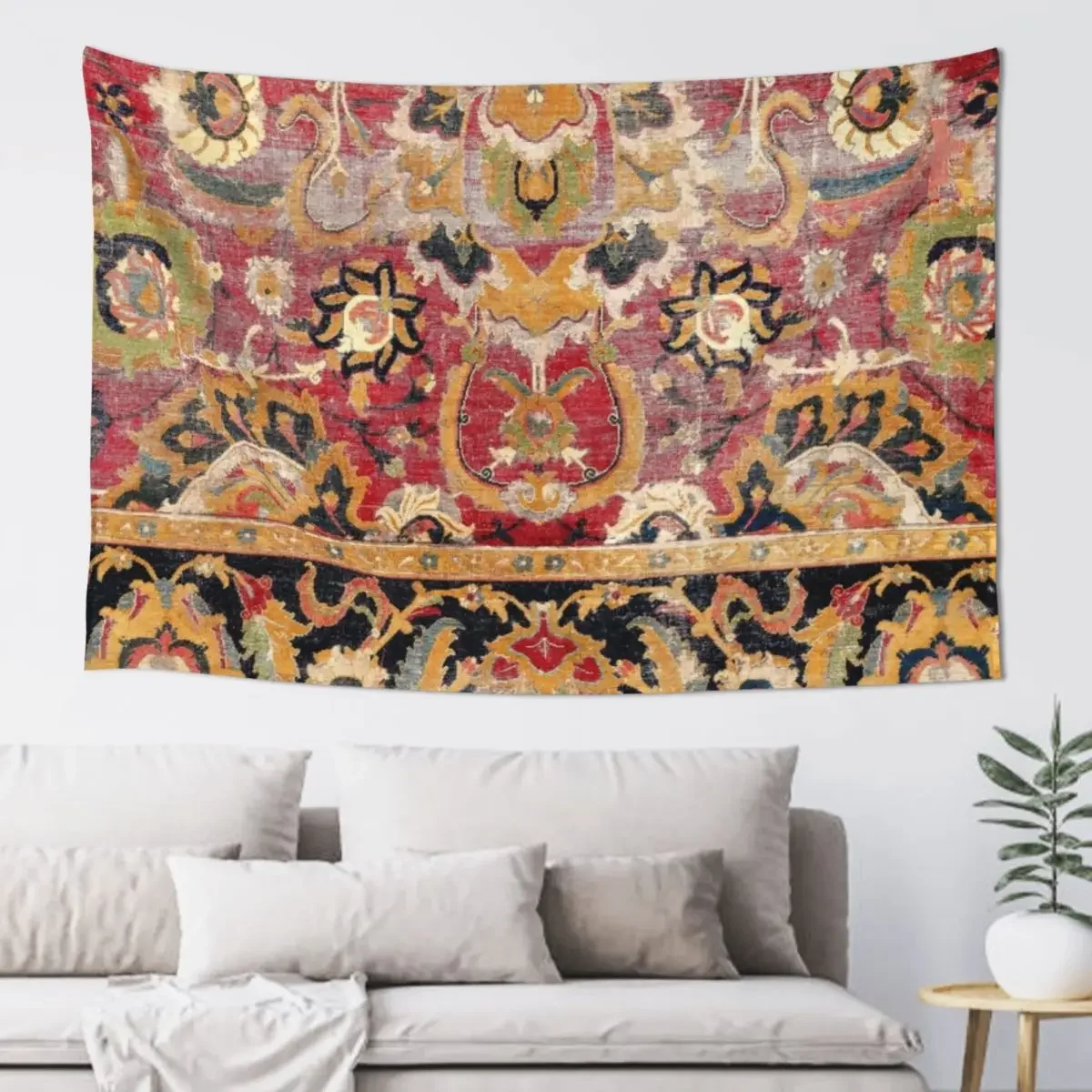 Esfahan Central Persian 17th Century Fragment Print Tapestry Cute Room Things Bedroom Decor Aesthetic Tapestry