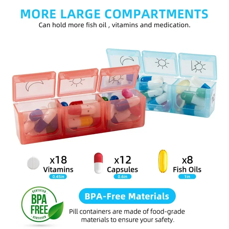 31-day independently packed large medicine box is sealed, moisture-proof and portable. It can contain medicines and vitamins.