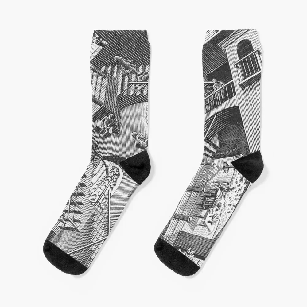 Escher relativity geometry geometric stairs mathematic Socks Non-slip tennis crazy Mens Socks Women's