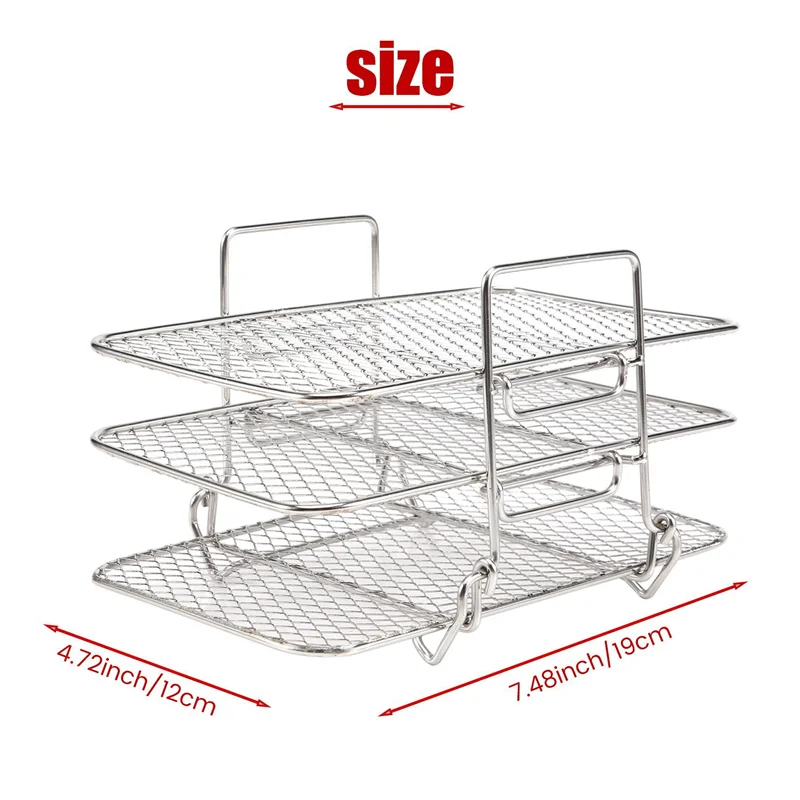 A05G-رف مقلاة الهواء للنينجا مقلاة هوائية مزدوجة 304 الفولاذ المقاوم للصدأ متعدد الطبقات رف تجفيف نخب رف ملحقات مقلاة الهواء