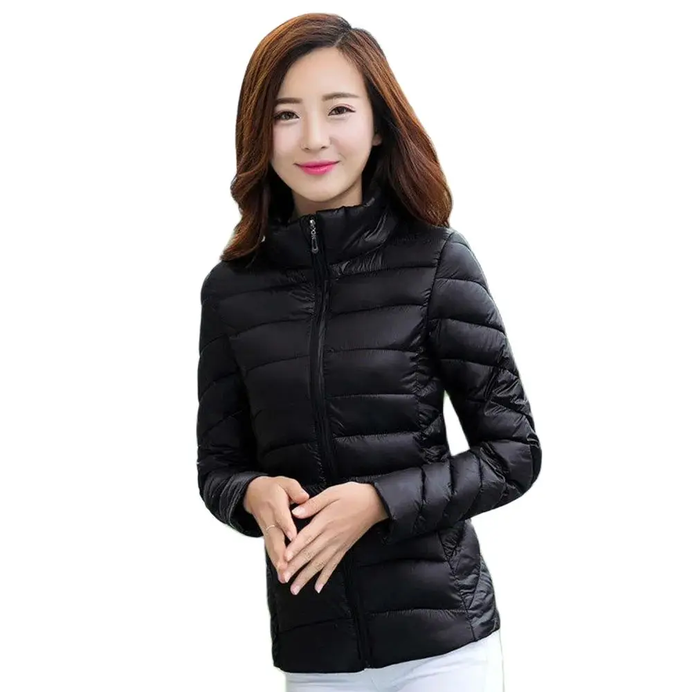 Veste courte rembourrée en coton pour femme, manteau noir ultra-léger pour femme, col tendance pour femme, mince et décontracté, automne et hiver, nouveau