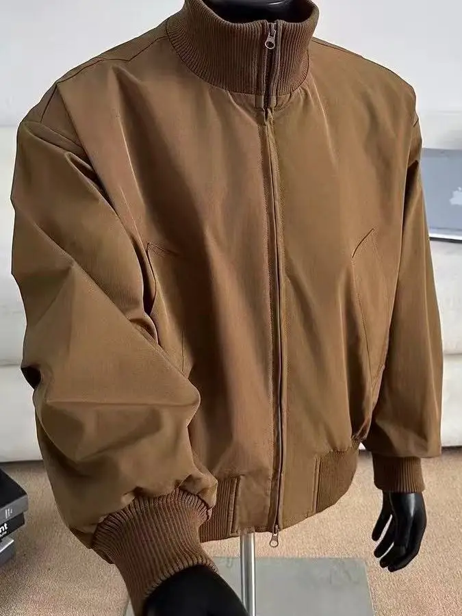 American Retro Stand Collar Flight Jaet Primavera Autunno da uomo ort Sle Casual Versatile Baseball orm Loose Fit Polyest...