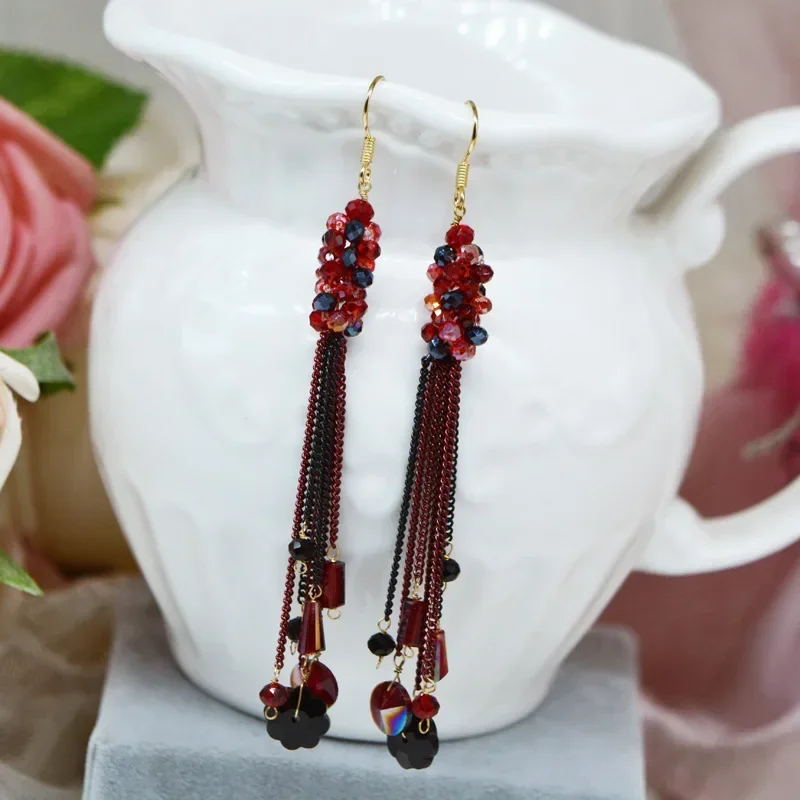 S925 Silver Ear Hook Boho Handmade Small Beads Tassel Earrings Ethnic Ethos Fresh Personality Drop Earrings for Women Gift