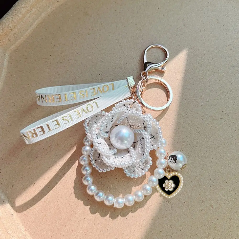 

Boutique Pearl Chain Flower Weave Keychain Camellia Flower Gift Car Key Ring Accessories Pearl Chain Keyring