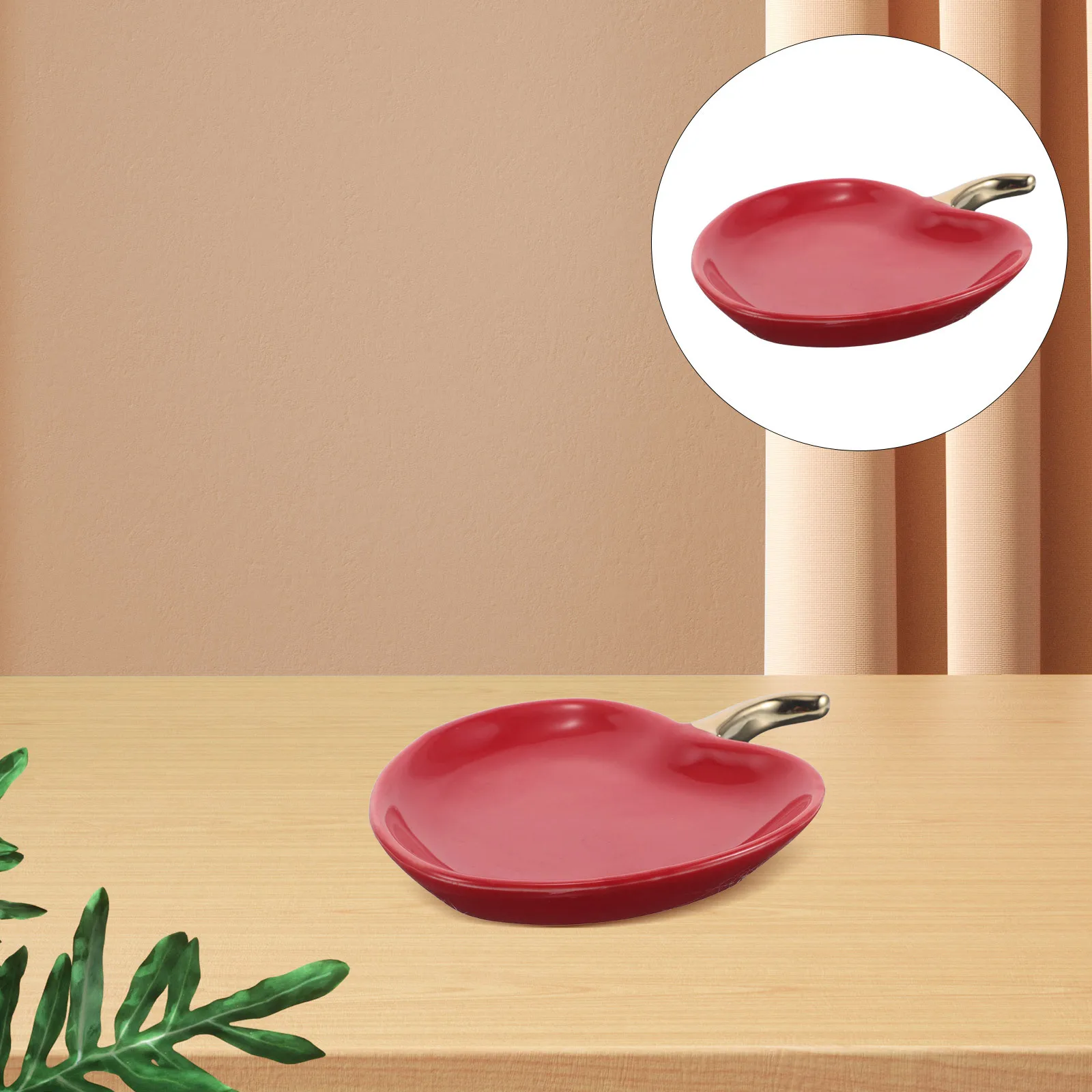 

Набор из 2 керамических подносов для украшений в форме яблока, красные декоративные подставки для туалетного столика, маленькие тарелки для хранения бижутерии, 4.5x3.6 дюйма, для женщин