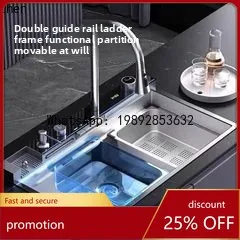 

Кухонная мойка HT класса люкс, утолщенная, с одной большой чашей, с водопадом, бытовая, из нержавеющей стали, для мытья овощей