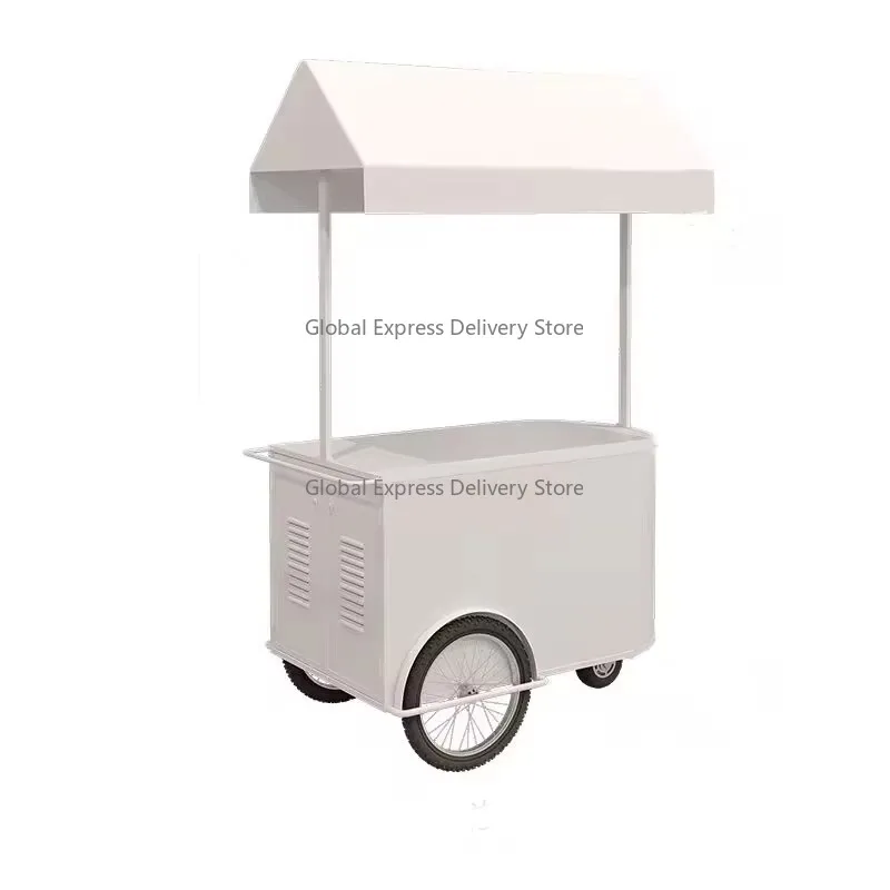حامل عرض متنقل صغير للاستخدام الخارجي، كشك عربة عائمة لسوق المول والشارع، شاحنة طعام محمولة وكشك عربة الدفع