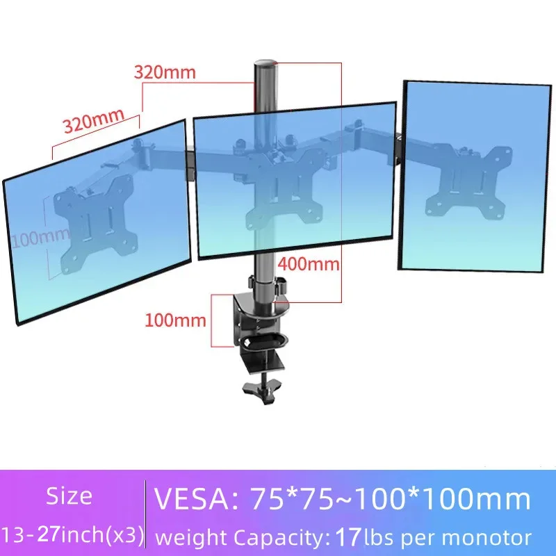 3 Monitor Desk Mount for Computer Screens Fits 13-27 inch, Holds up to 17 lbs,Triple Monitor Arm Heavy Duty Monitor Stand Swivel