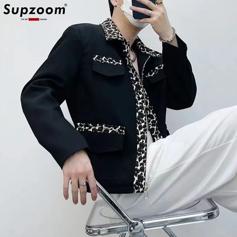 Supzoom 2024 New Arrival Casual Popular Trendy Couple Spring Suit Fashion High Sense Leopard Print Fake Two-piece Jacket Men