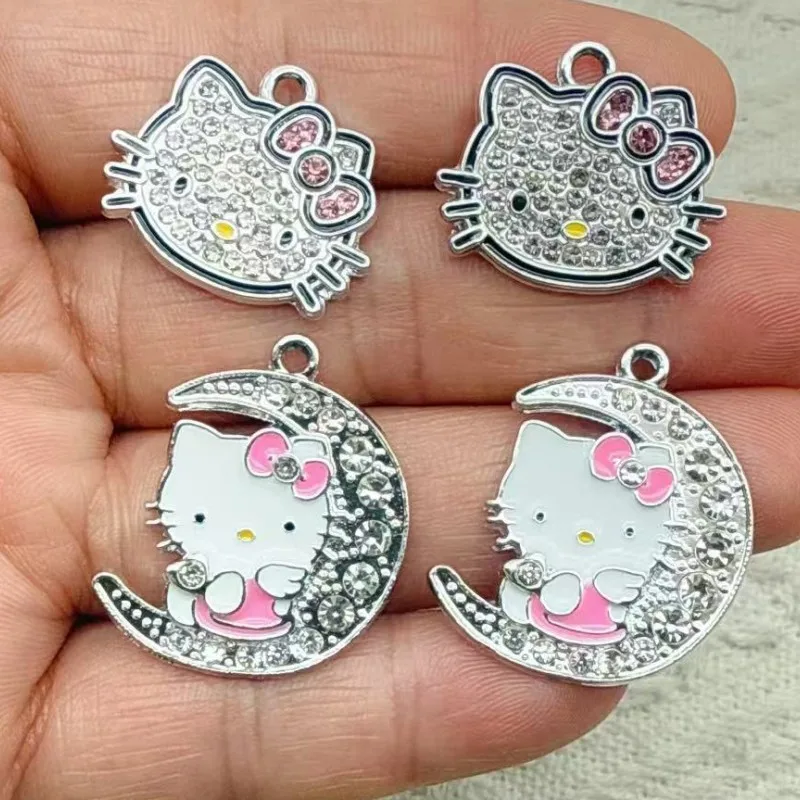 

New Hello Kitty Metal Diamond Decorations Mobile Phone Bag Necklace DIY Jewelry Cartoon Cute Moon Kitten Shape Birthday Gift