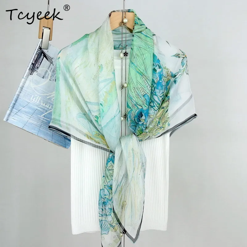 

Tcyeek, 100%Real Slik Elegant Kerchief, 103cm Floral Printed, Mom Gift Commute Retro Chic Scarf, 2024 Autumn New A47622QM
