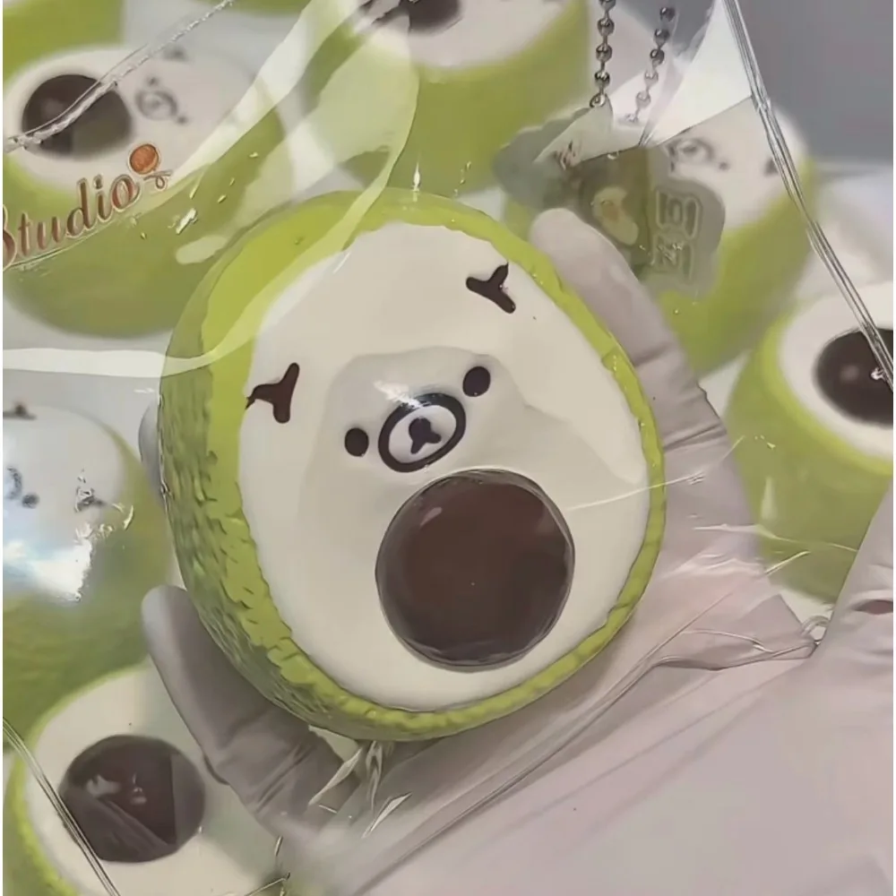 Handmade Premium Avocado Rilakkuma Bear Butter Texture Squeeze Fidget Toy Food Grade Silicone Super Soft Stress Relief
